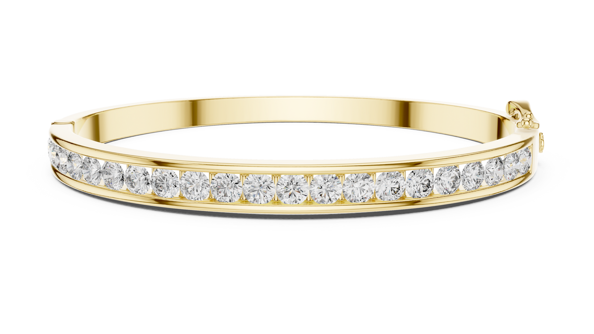 Stijve scharnierarmband met ronde diamanten in railzetting — aanzicht 1