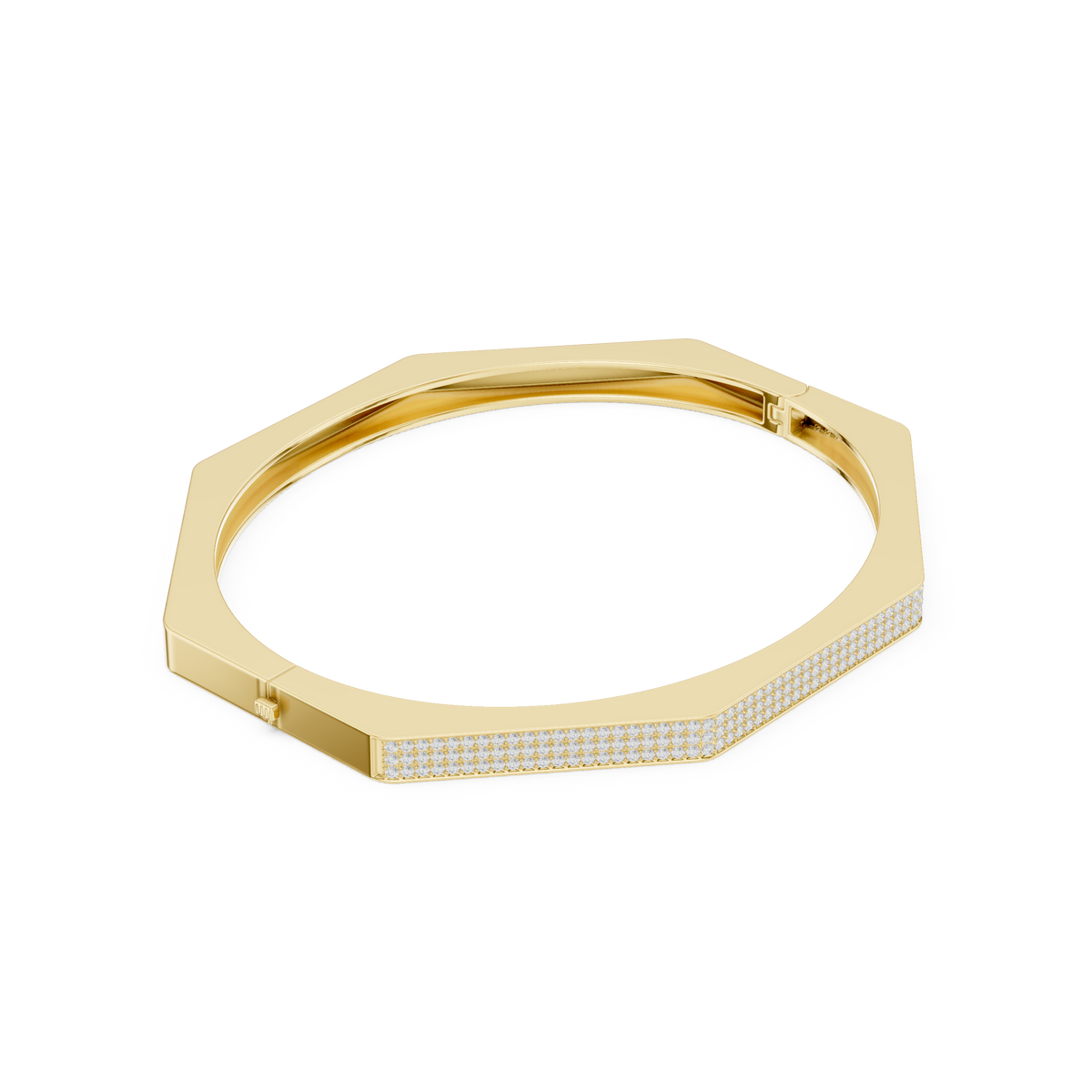 Achthoekige scharnierarmband met pavégezette diamanten — aanzicht 1