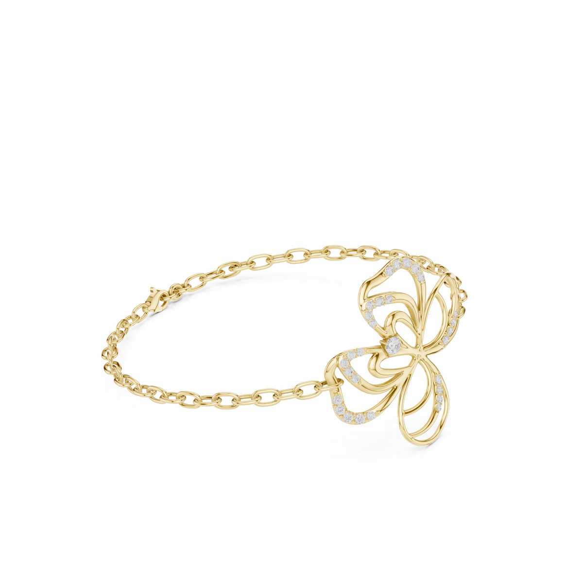 Schakelarmband met diamanten vlinder — aanzicht 1