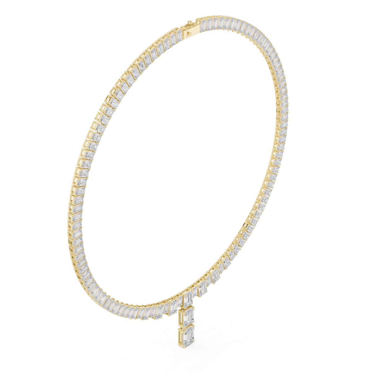 Tennishalsketting met emeraldgeslepen diamanten en hanger — aanzicht 6