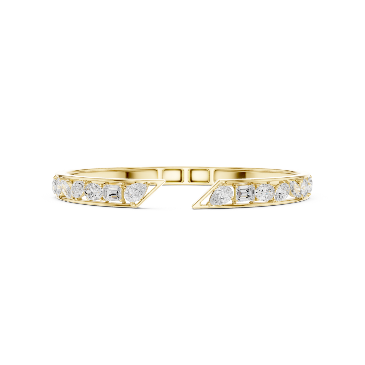 Open armband met ronde en emeraldgeslepen diamanten — aanzicht 1