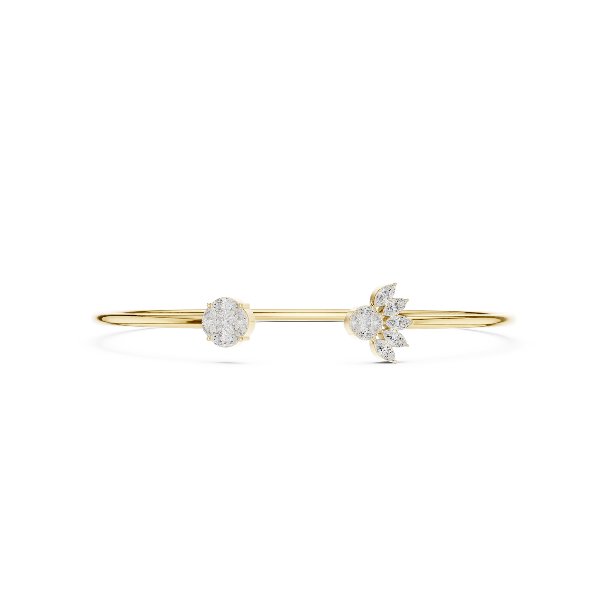 Open armband met ronde en marquisegeslepen diamanten in bloemmotief — aanzicht 1