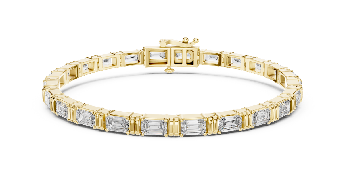 Emerald-Cut Diamond Tennis Bracelet with Double-Bar Spacers- view 1