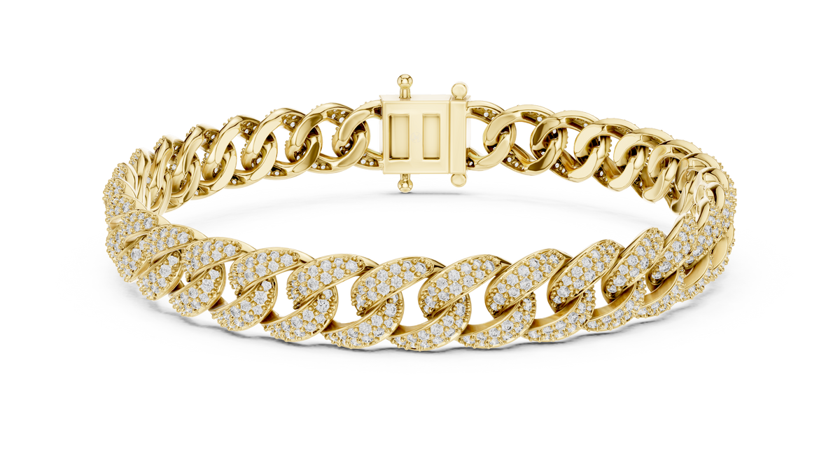 Cubaanse schakelarmband met pavégezette diamanten — aanzicht 1