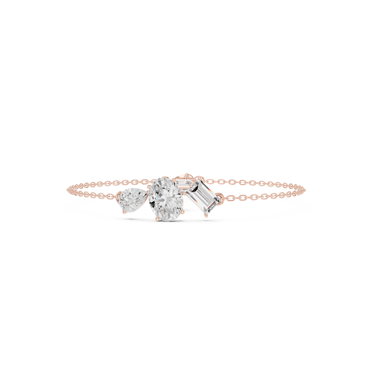 Clusterarmband met peervormige, ovale en emeraldgeslepen diamanten — aanzicht 5