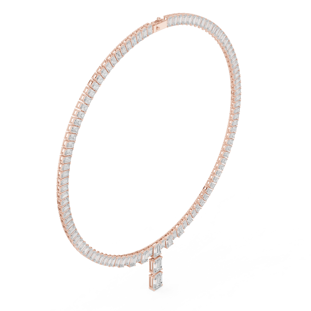 Tennishalsketting met emeraldgeslepen diamanten en hanger — aanzicht 8