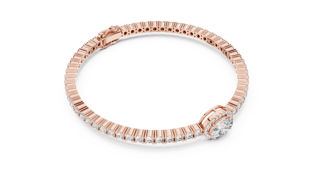 Tennisarmband met ronde diamanten en ovaal halomiddenstuk — aanzicht 4