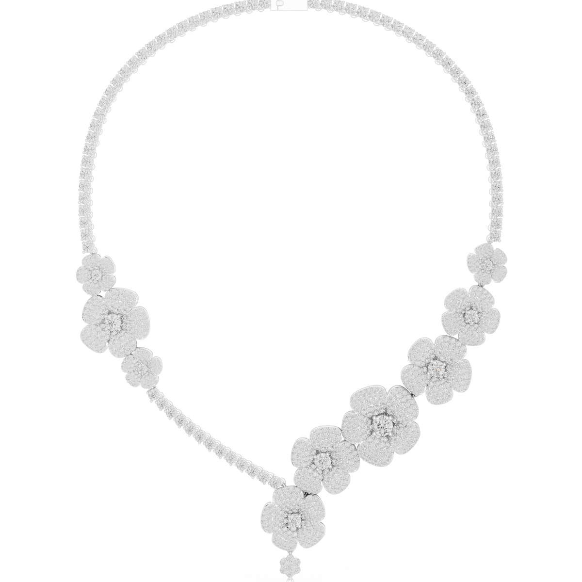 Floral Cluster Diamond Tennis Necklace- view 2