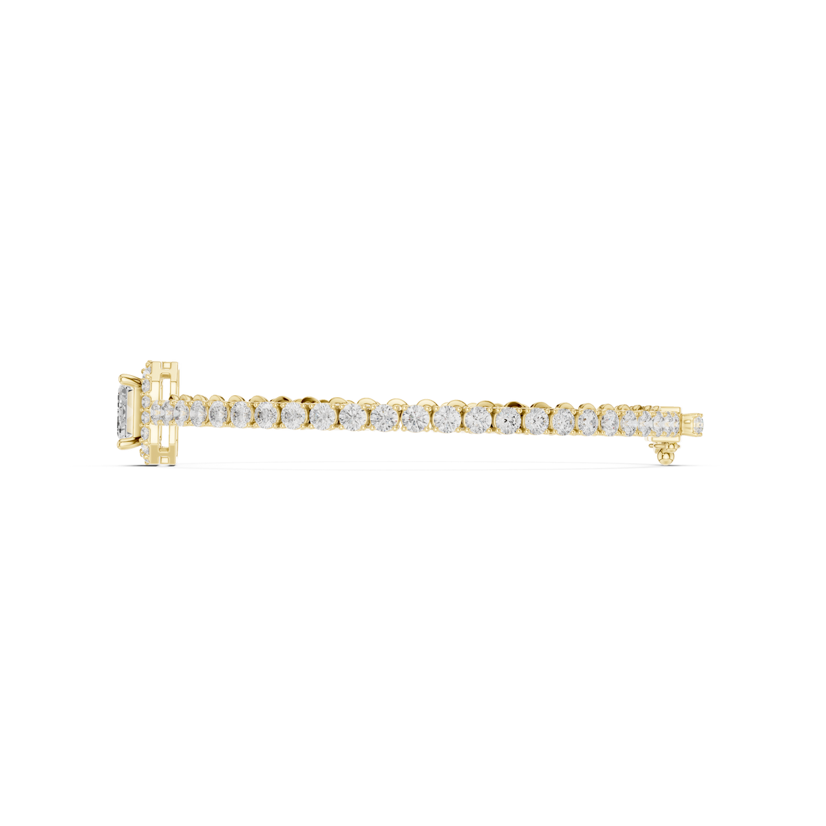 Tennisarmband met emeraldgeslepen diamant en halo — aanzicht 5