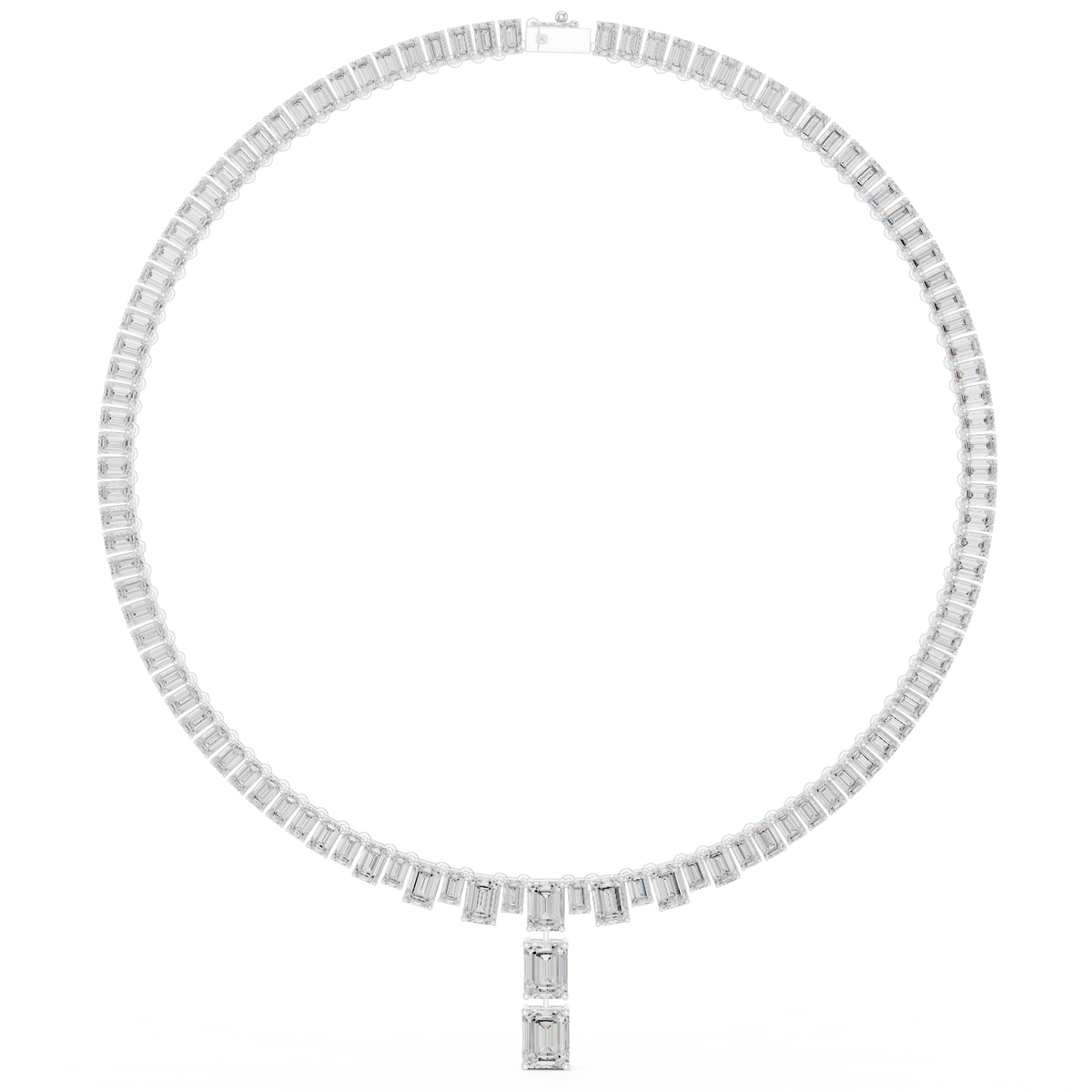 Tennishalsketting met emeraldgeslepen diamanten en hanger — aanzicht 5