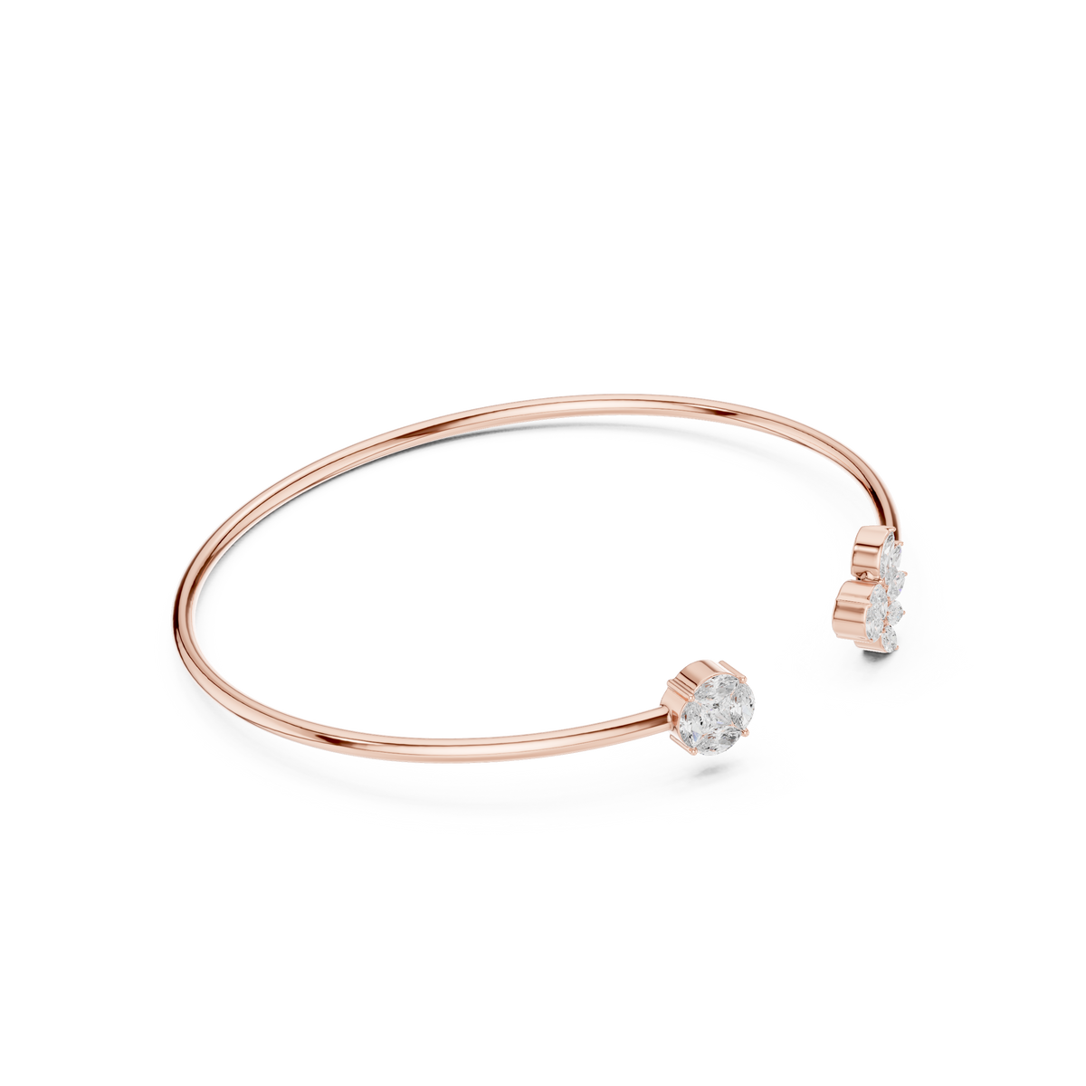 Round and Marquise Floral Diamond Open Cuff- view 5