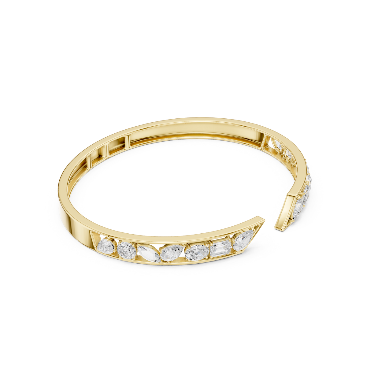 Round and Emerald-Cut Diamond Open Cuff- view 5