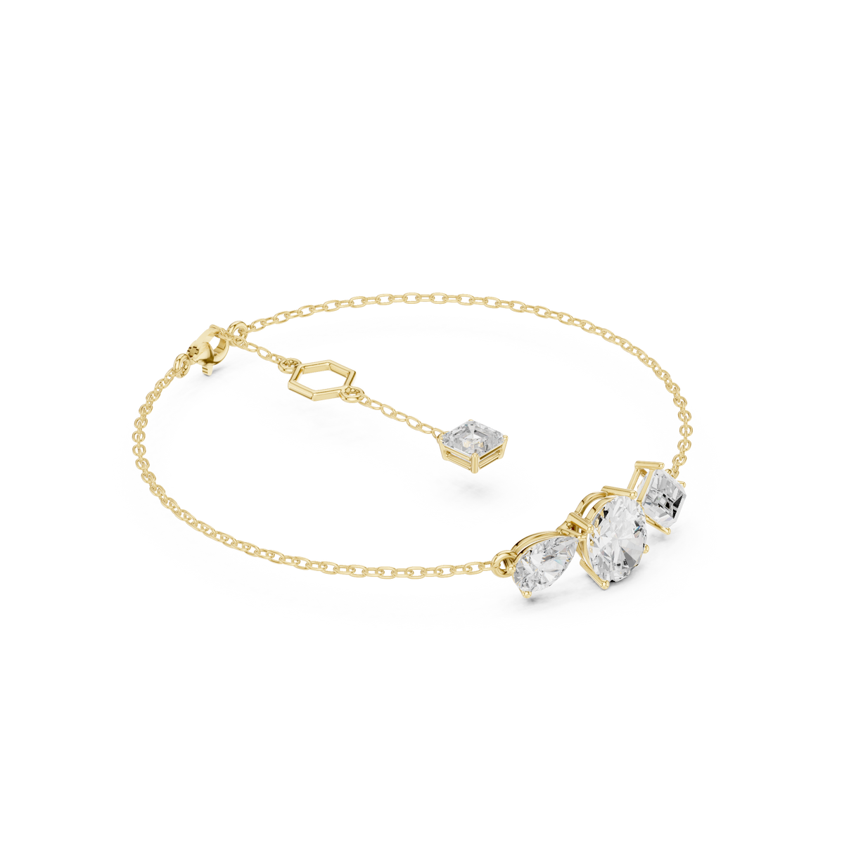Clusterarmband met peervormige, ovale en emeraldgeslepen diamanten — aanzicht 1