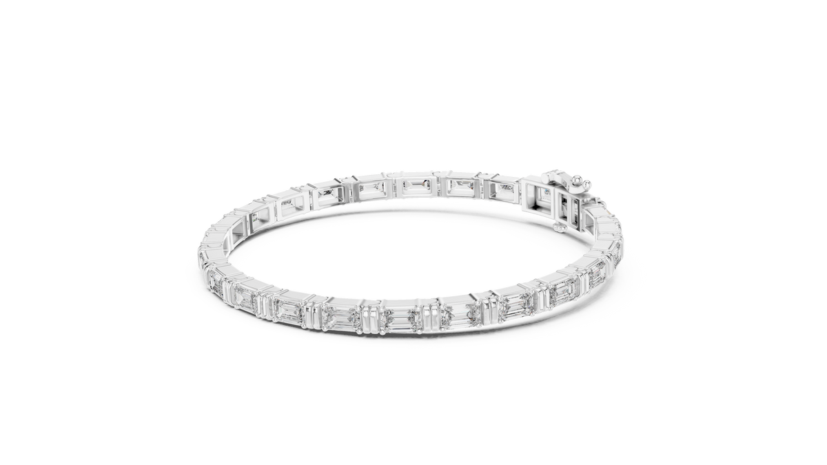 Emerald-Cut Diamond Tennis Bracelet with Double-Bar Spacers- view 5