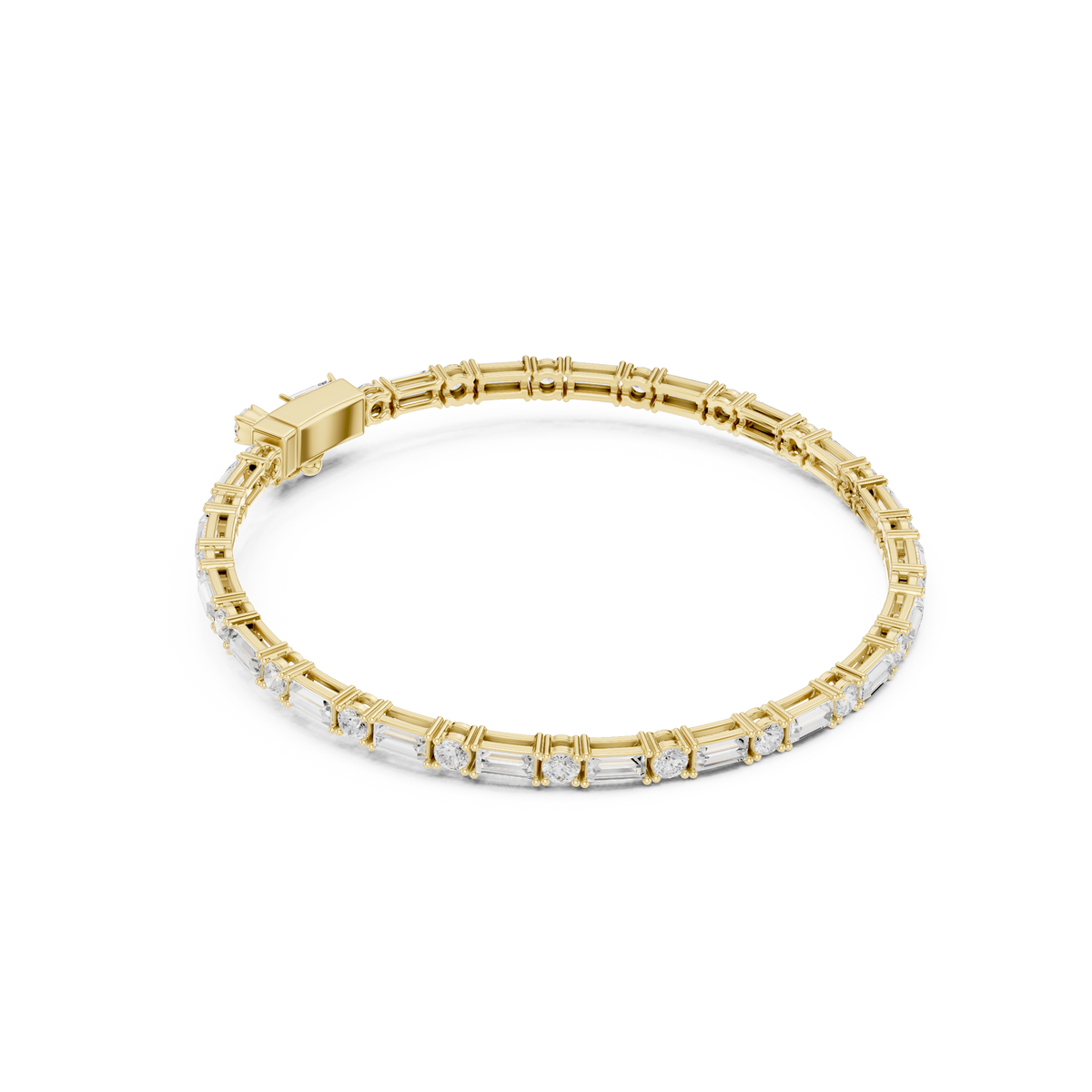 Tennisarmband met emeraldgeslepen en ronde diamanten — aanzicht 6