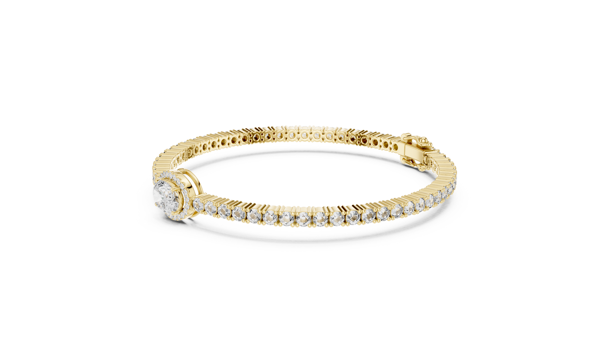 Tennisarmband met ronde diamanten en ovaal halomiddenstuk — aanzicht 6