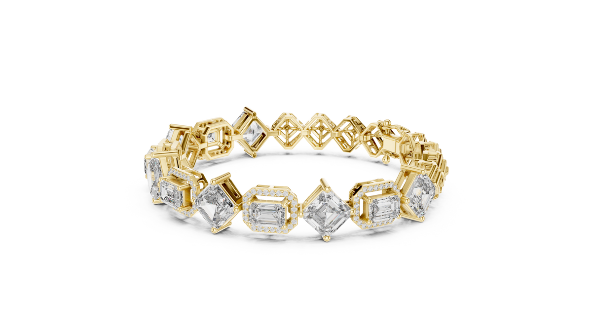 Radiant and Trillion Halo Diamond Tennis Bracelet- view 1
