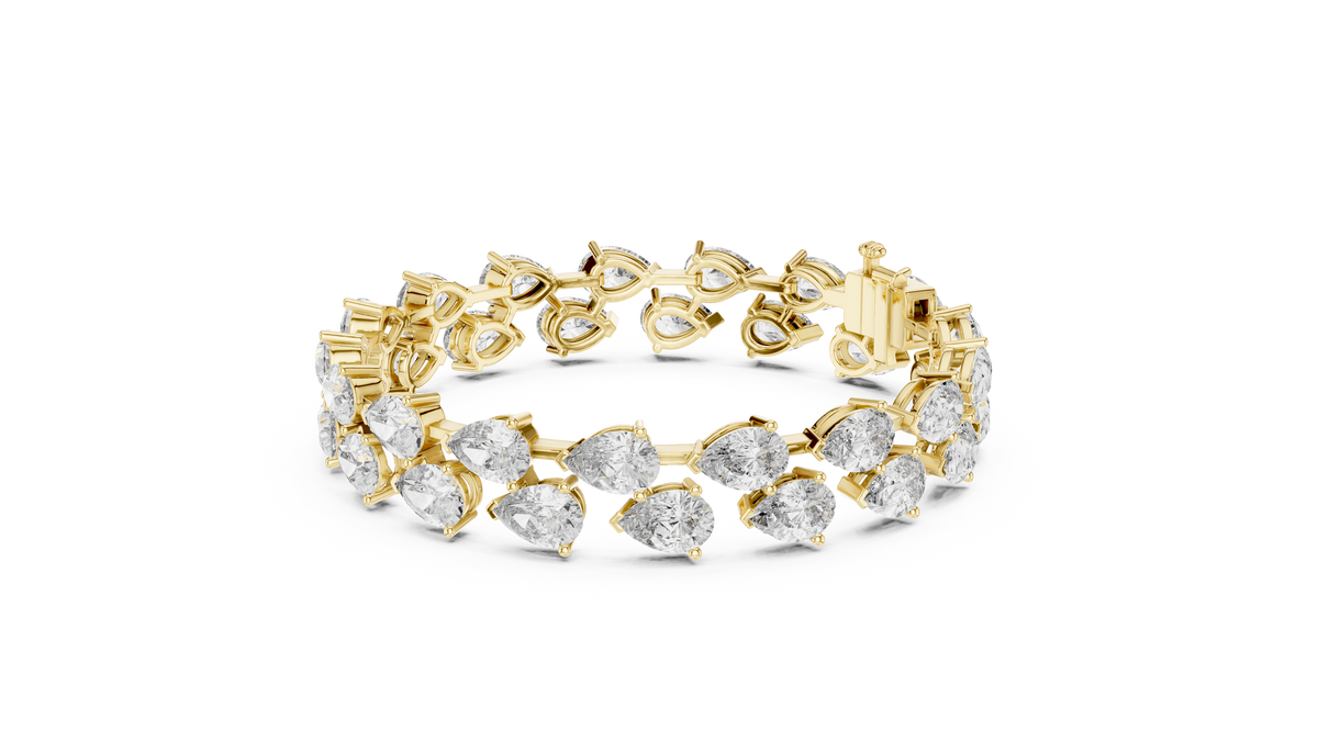 Tennisarmband met twee rijen peervormige diamanten — aanzicht 1