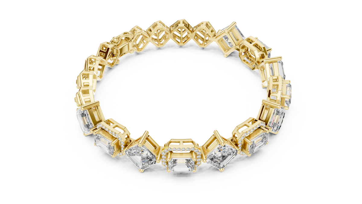 Radiant and Trillion Halo Diamond Tennis Bracelet- view 5