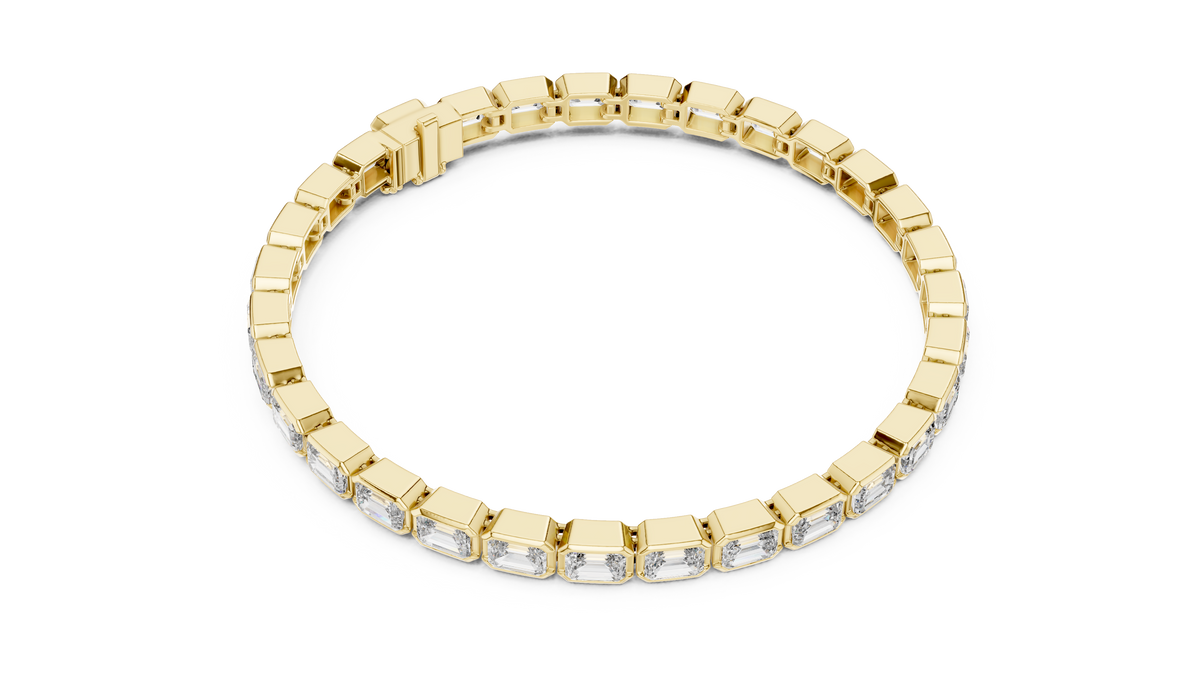 Tennisarmband met emeraldgeslepen diamanten in kastzetting — aanzicht 5