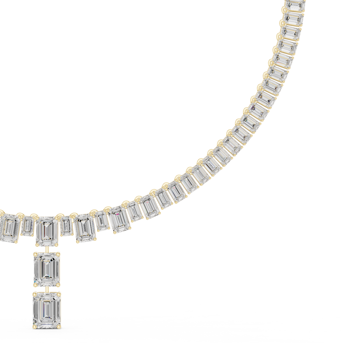Tennishalsketting met emeraldgeslepen diamanten en hanger — aanzicht 4