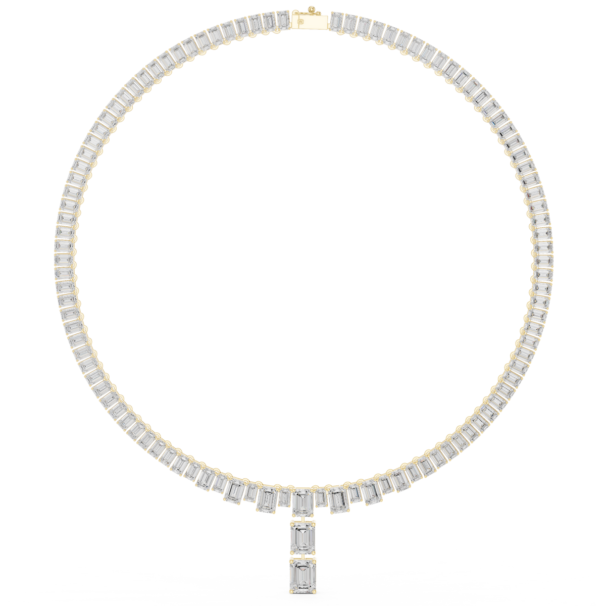 Tennishalsketting met emeraldgeslepen diamanten en hanger — aanzicht 2