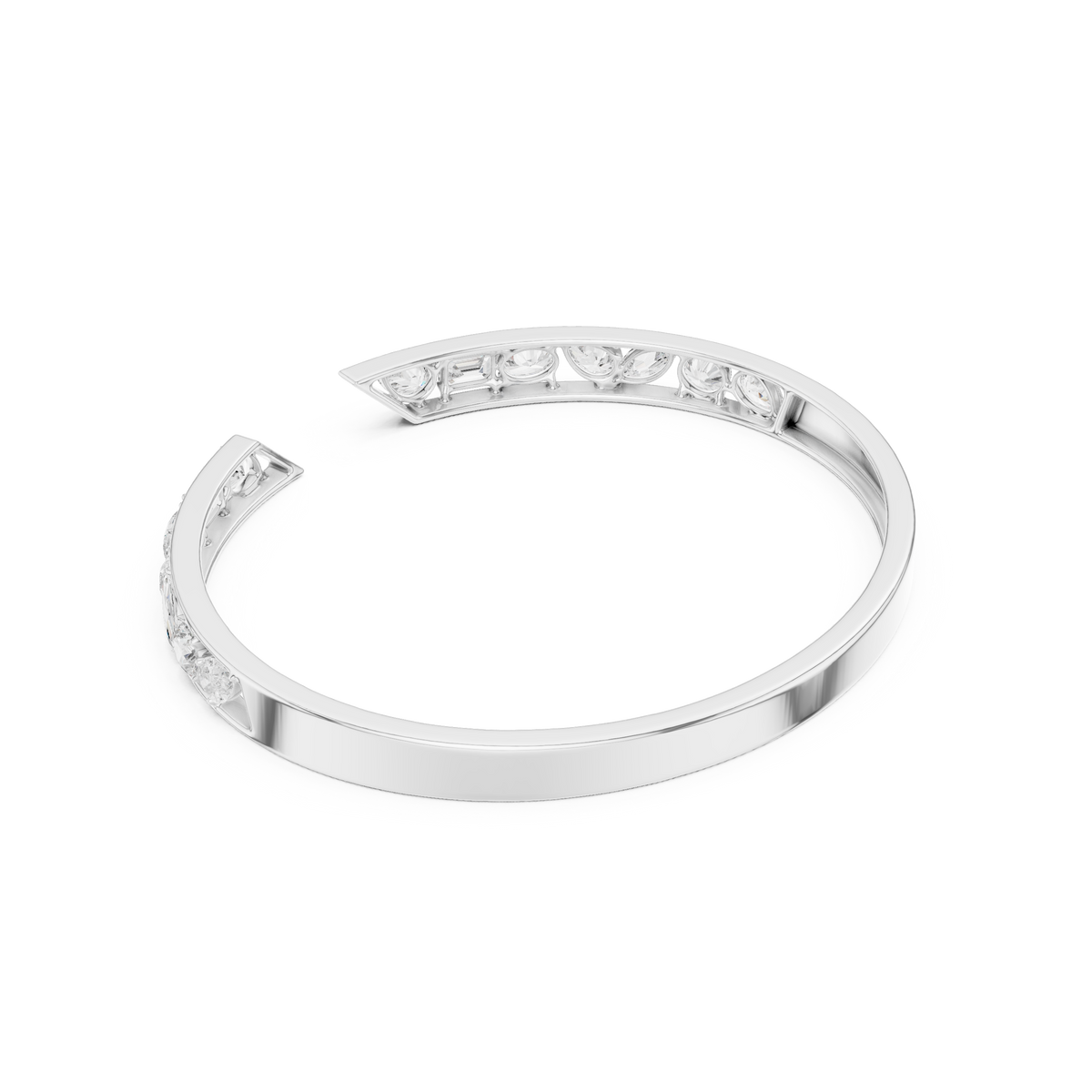 Round and Emerald-Cut Diamond Open Cuff- view 6