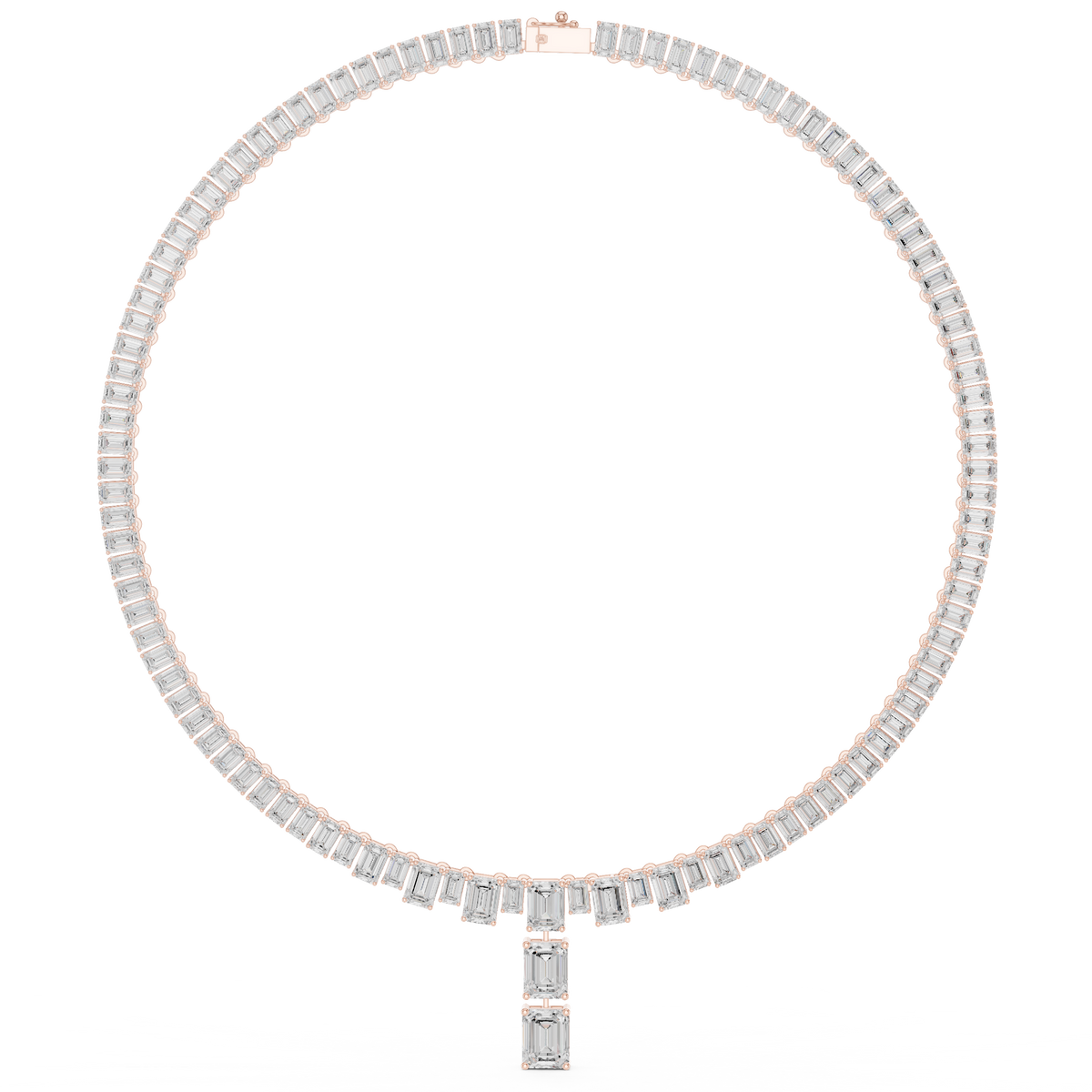 Tennishalsketting met emeraldgeslepen diamanten en hanger — aanzicht 9