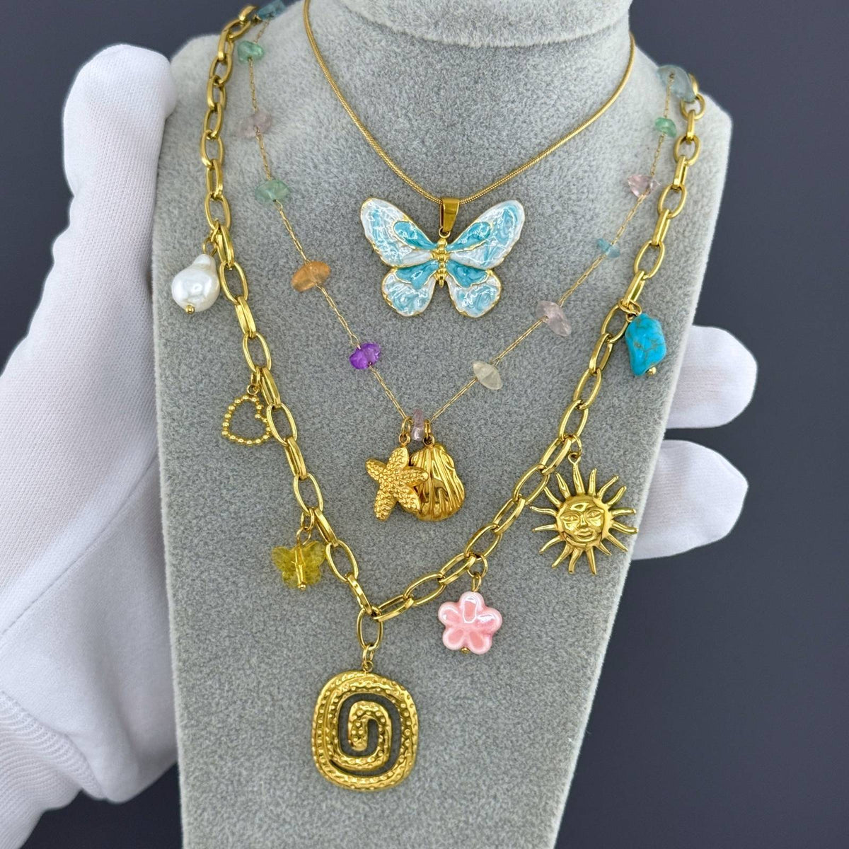Papillon Enamel Butterfly Necklace by Michaely – view 2