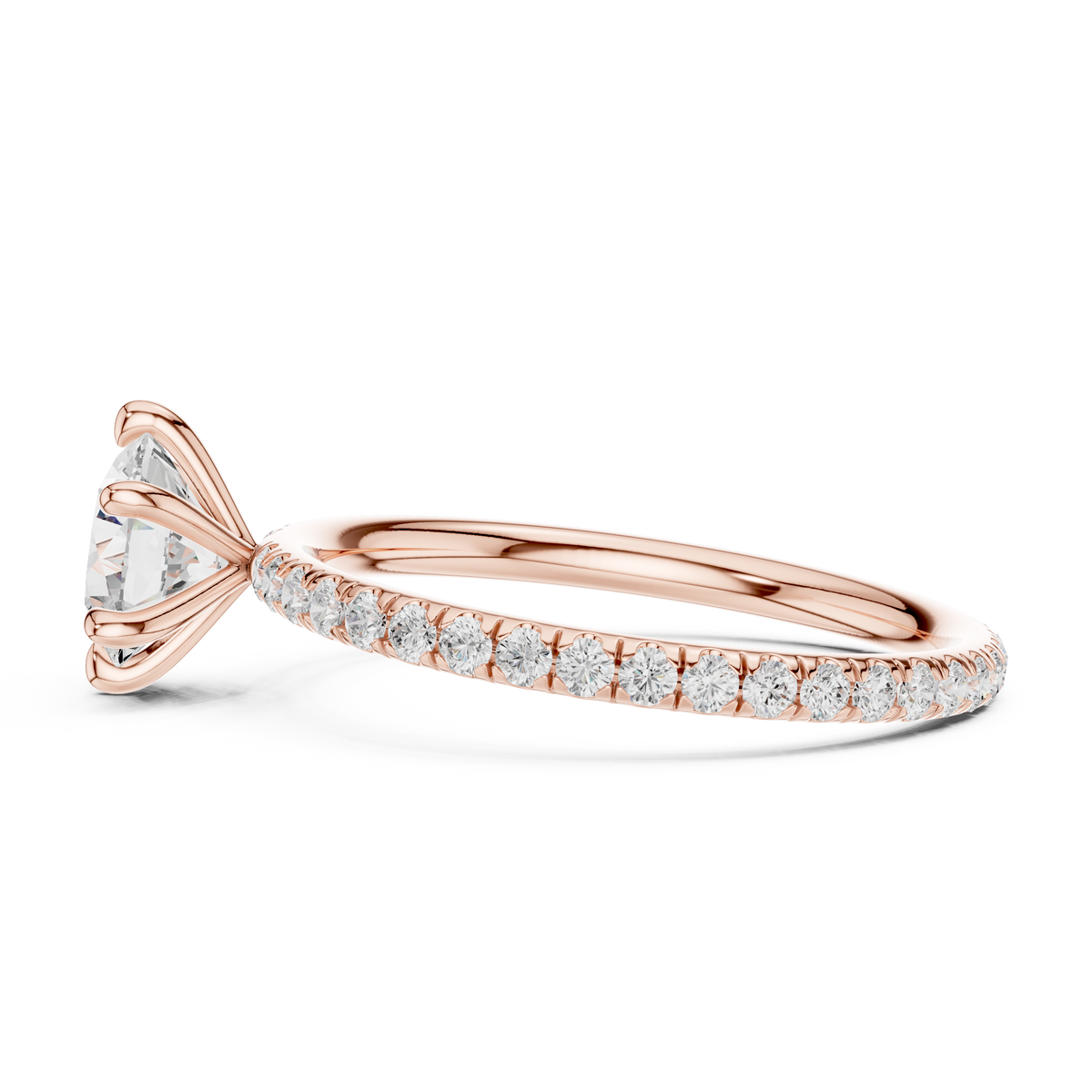 Round Diamond Pavé-Shank Solitaire Ring in rose gold, view 9
