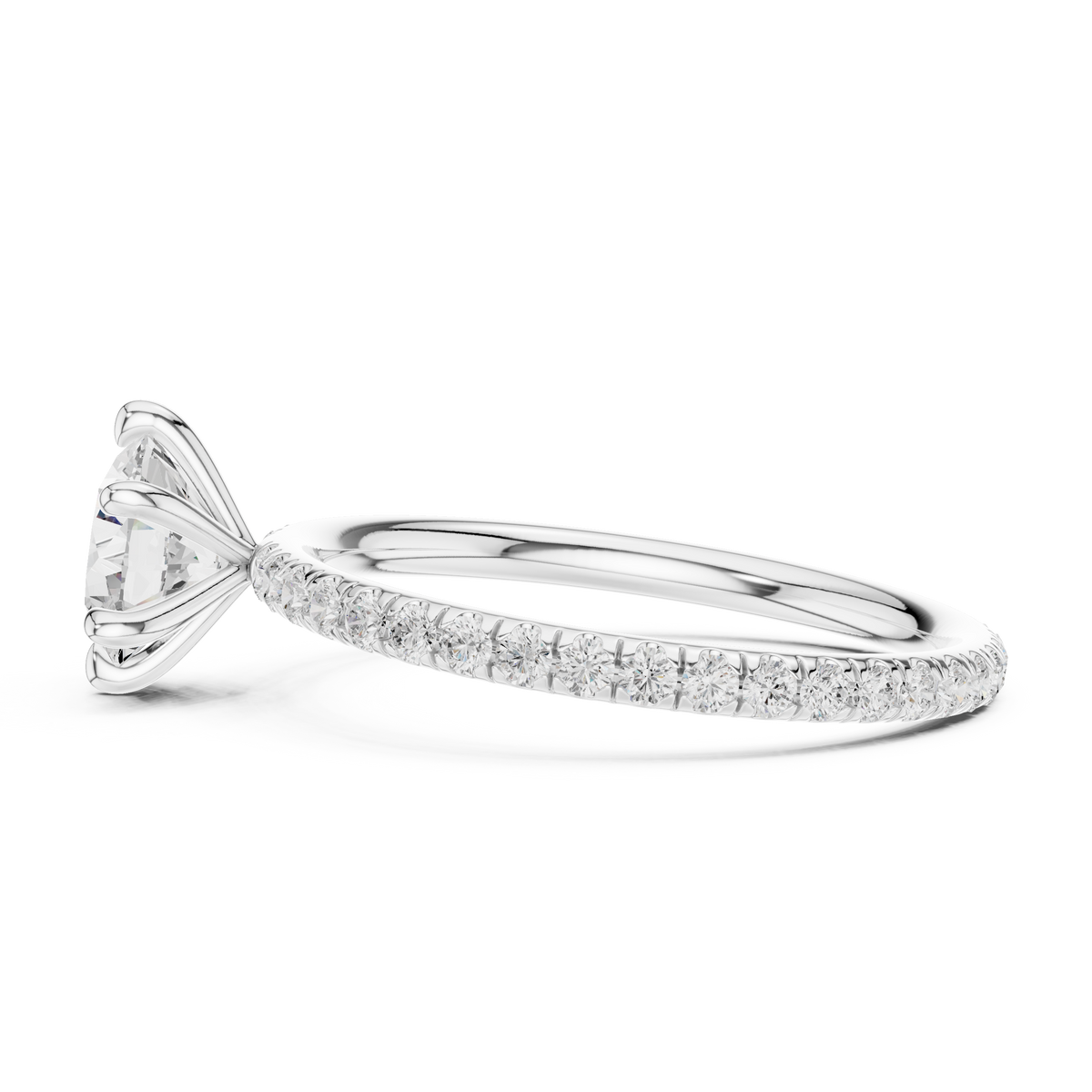 Round Diamond Pavé-Shank Solitaire Ring in white gold, view 12