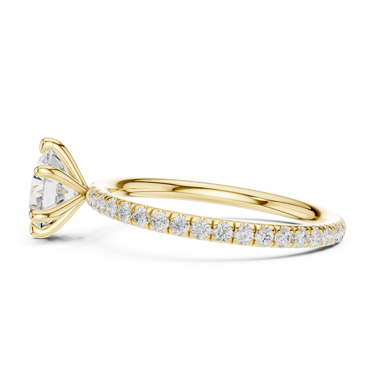 Round Diamond Pavé-Shank Solitaire Ring in yellow gold, view 15
