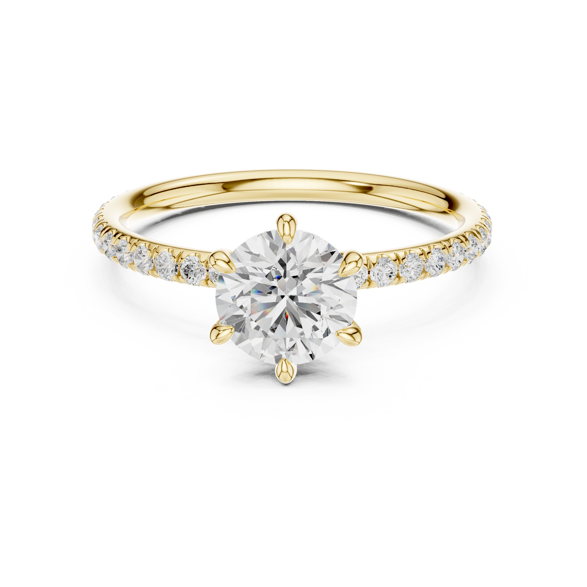 Round Diamond Pavé-Shank Solitaire Ring in yellow gold, view 1