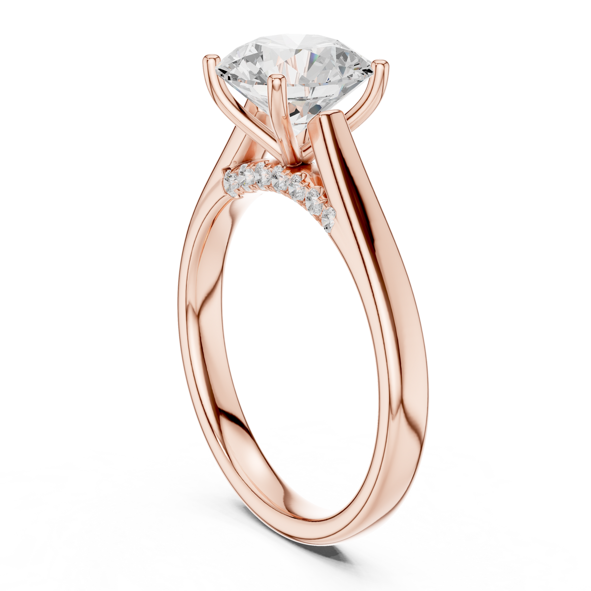 Solitairering met ronde diamant en dubbele band in roségoud — aanzicht 7