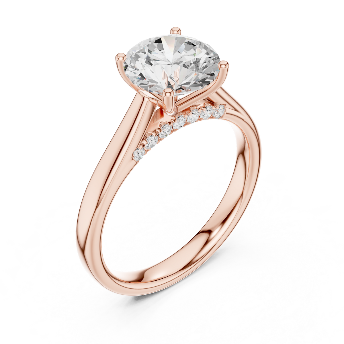 Solitairering met ronde diamant en dubbele band in roségoud — aanzicht 8