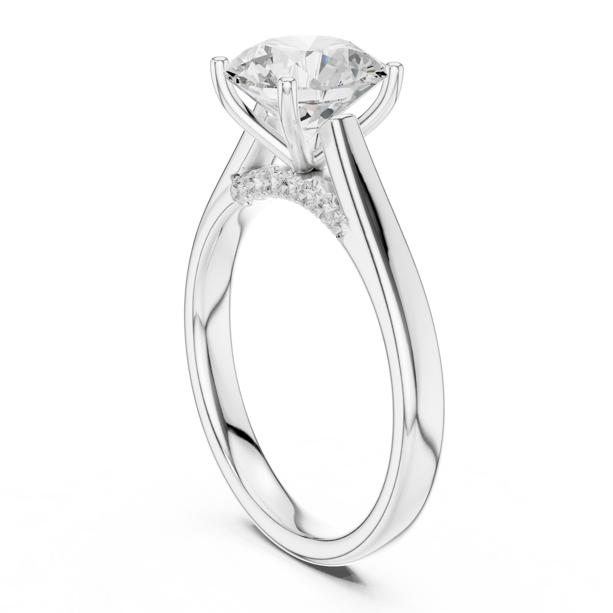 Solitairering met ronde diamant en dubbele band in witgoud — aanzicht 11