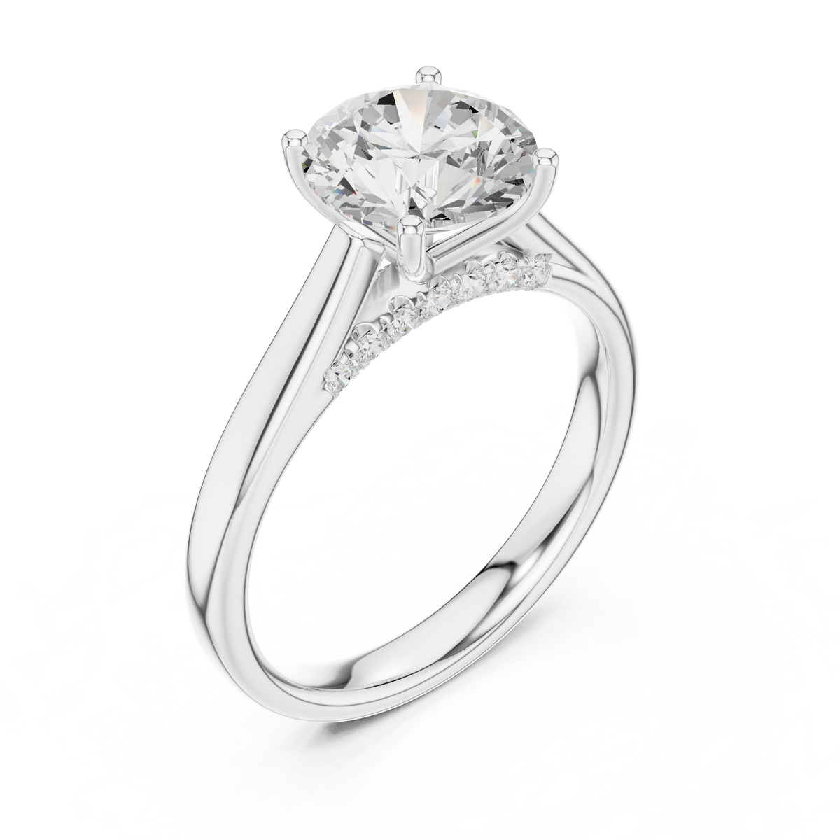 Solitairering met ronde diamant en dubbele band in witgoud — aanzicht 12