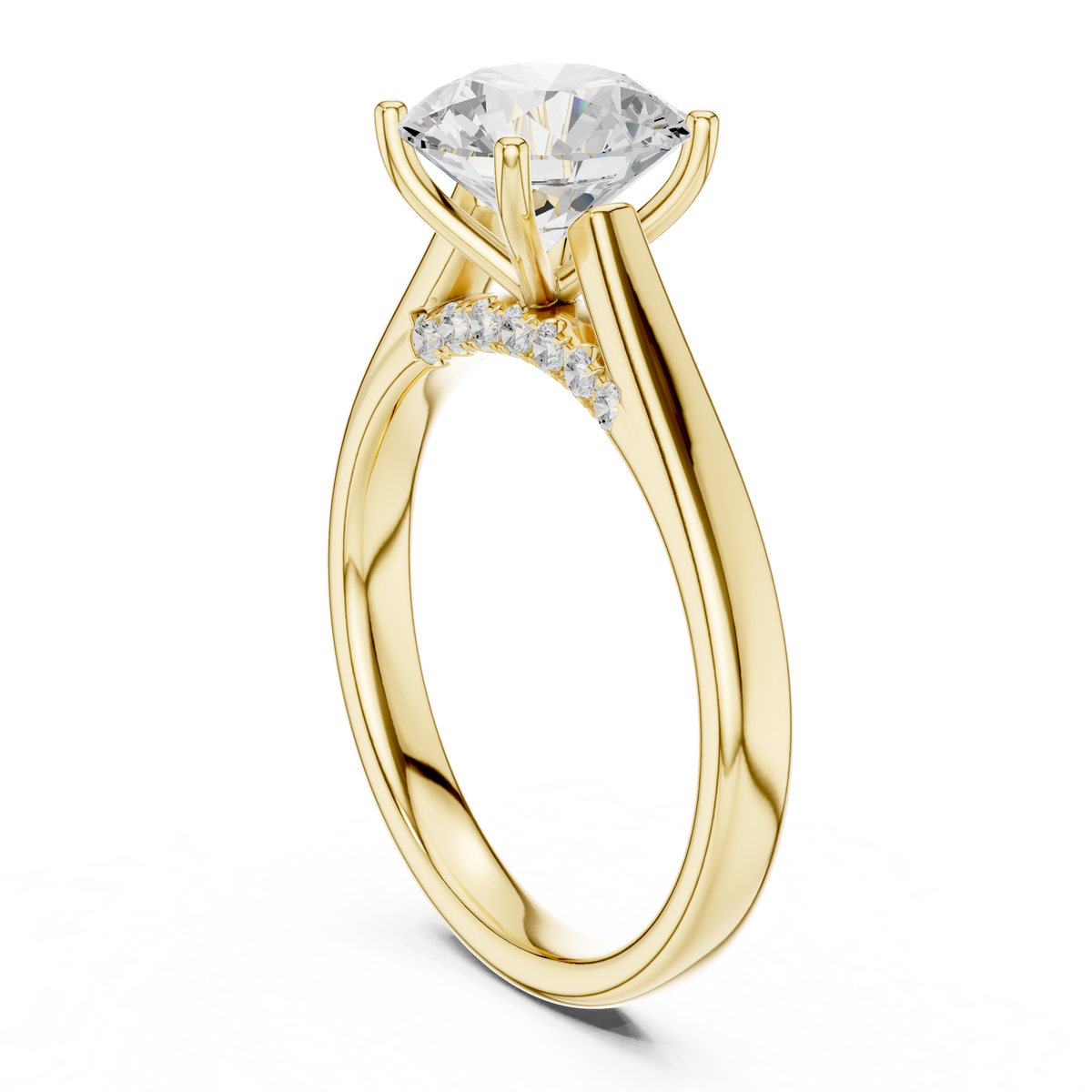 Solitairering met ronde diamant en dubbele band in geelgoud — aanzicht 14