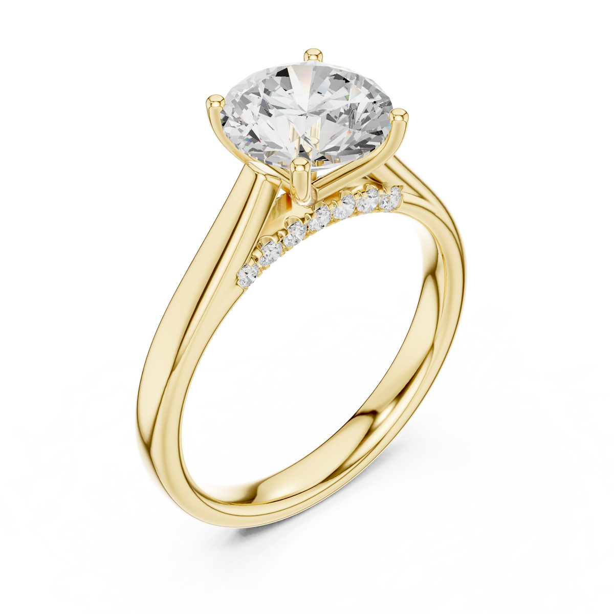 Solitairering met ronde diamant en dubbele band in geelgoud — aanzicht 15