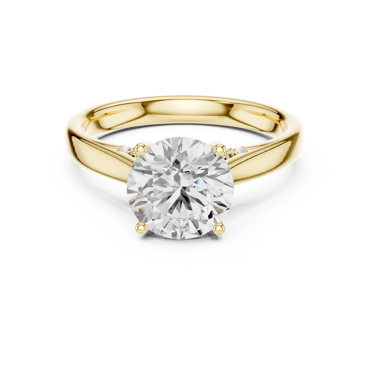 Solitairering met ronde diamant en dubbele band in geelgoud — aanzicht 1