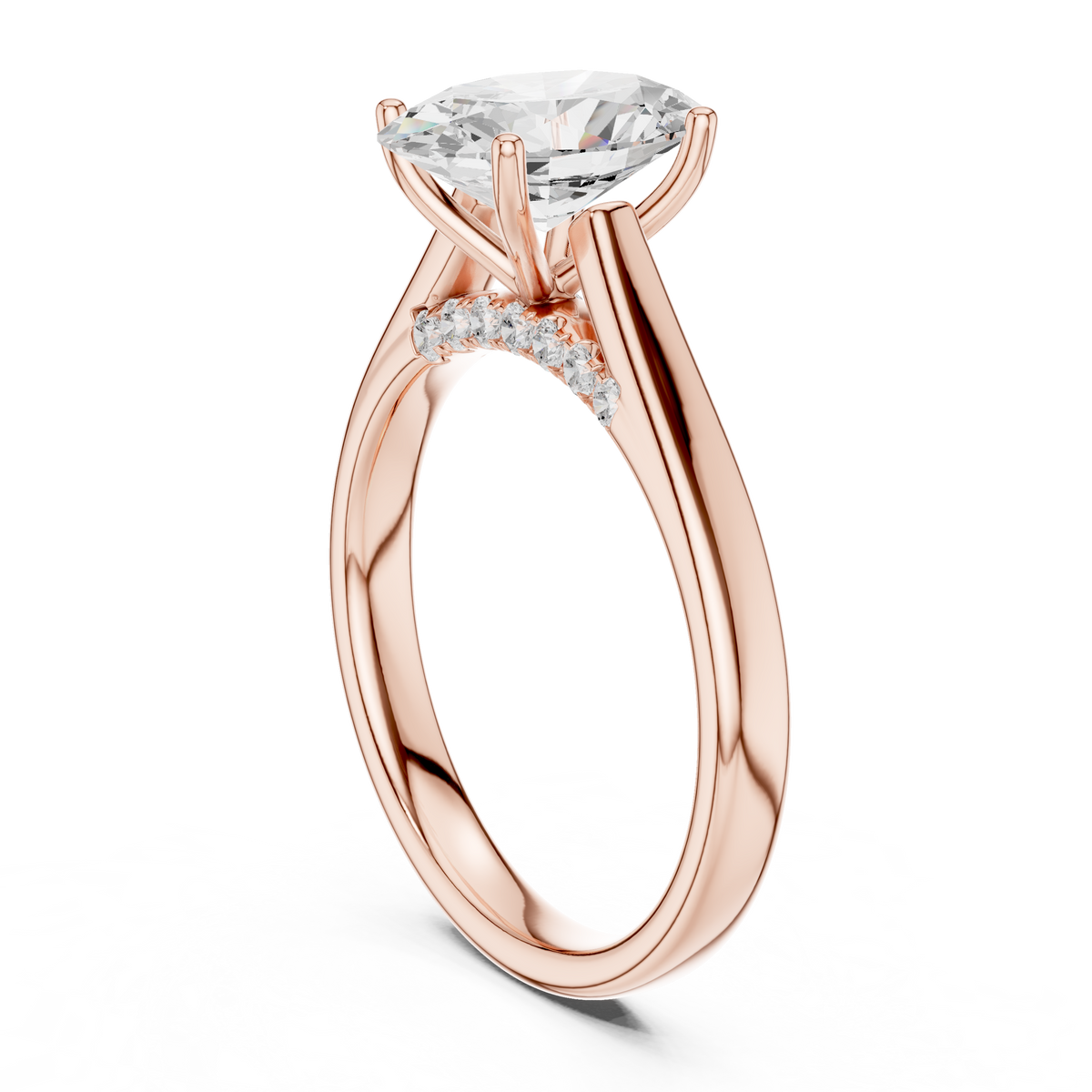 Open solitairering met ovale diamant en dubbele band in roségoud — aanzicht 7