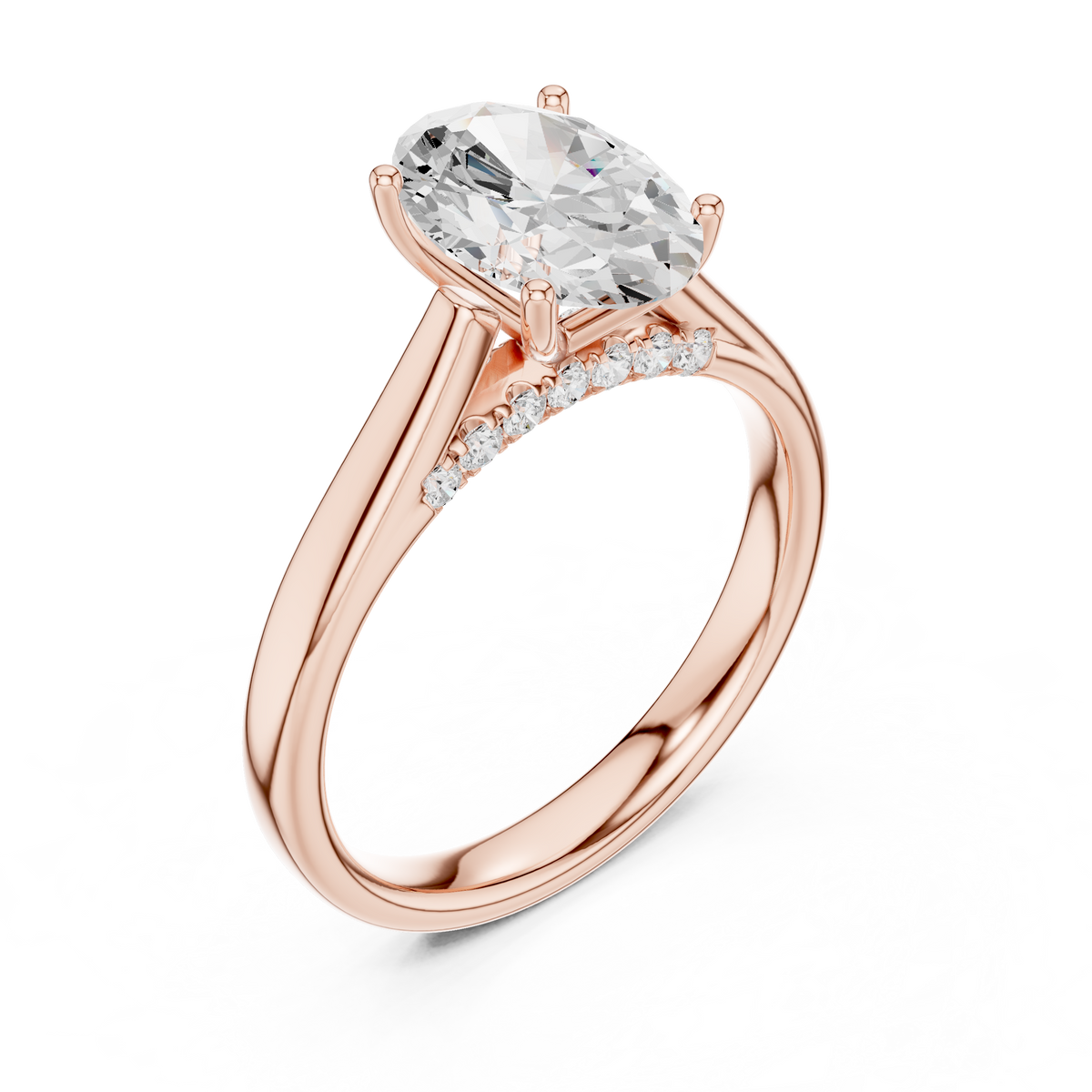 Open solitairering met ovale diamant en dubbele band in roségoud — aanzicht 8