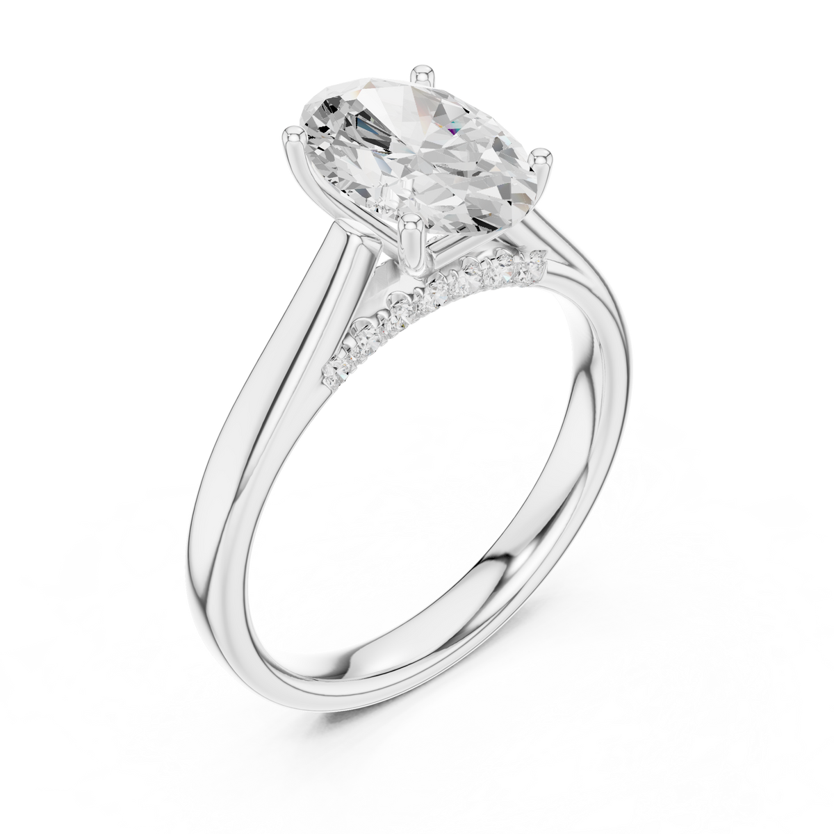 Open solitairering met ovale diamant en dubbele band in witgoud — aanzicht 11