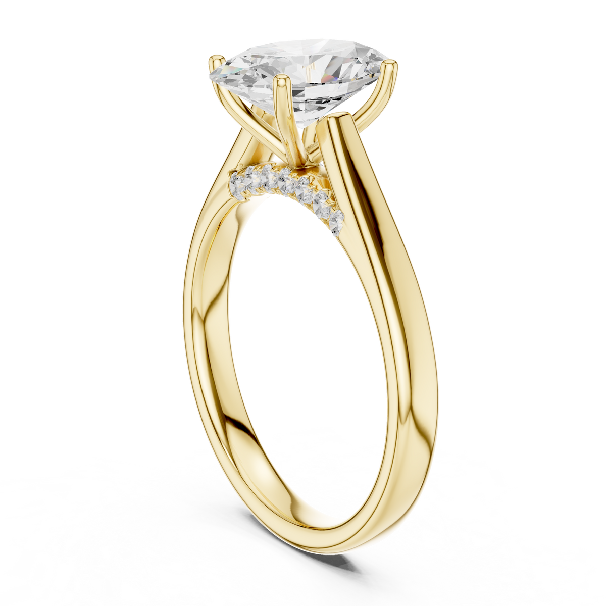 Open solitairering met ovale diamant en dubbele band in geelgoud — aanzicht 13