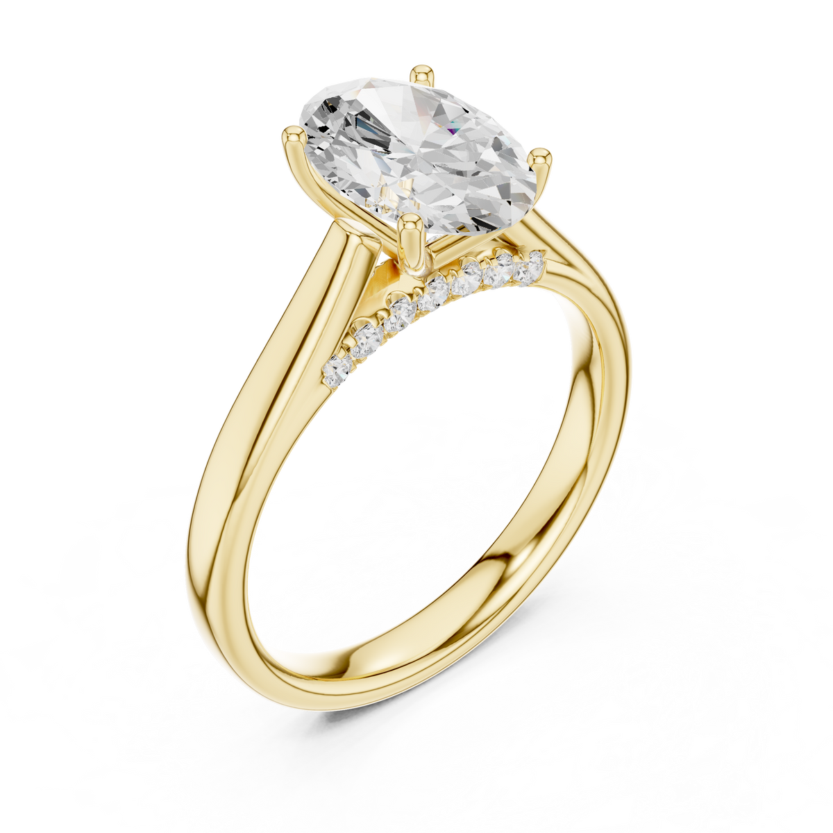 Open solitairering met ovale diamant en dubbele band in geelgoud — aanzicht 14