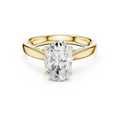 Open solitairering met ovale diamant en dubbele band in geelgoud — aanzicht 1