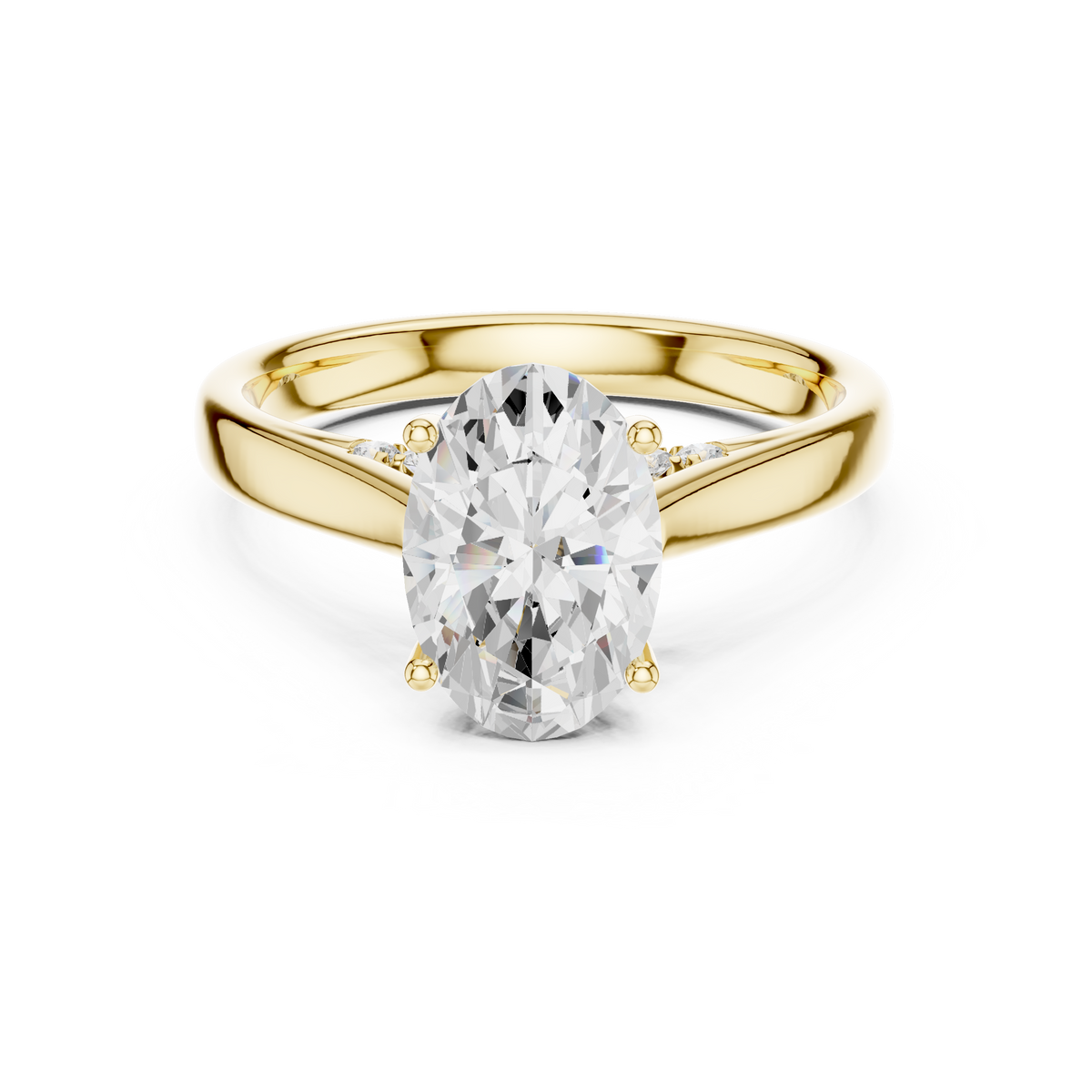 Open solitairering met ovale diamant en dubbele band in geelgoud — aanzicht 1