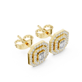 Double Halo Emerald-Cut Diamond Stud Earrings in yellow gold, view 1