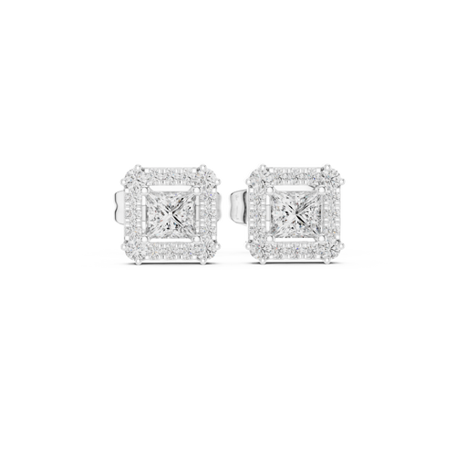 Halooorstekers met princessgeslepen diamanten in witgoud — aanzicht 7