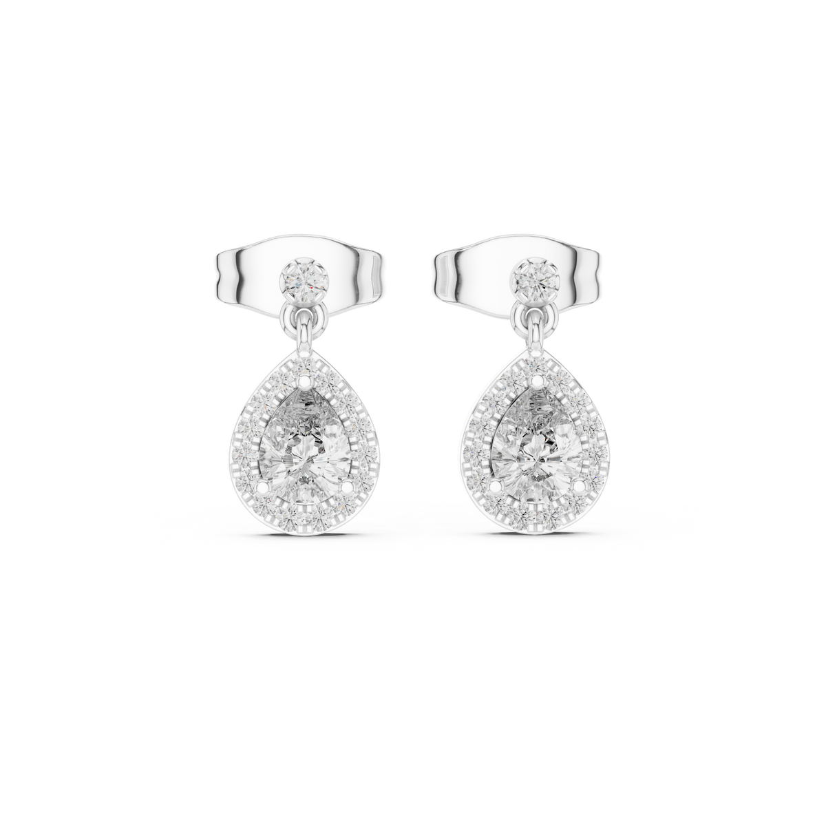 Pear Halo Diamond Drop Stud Earrings in white gold, view 7